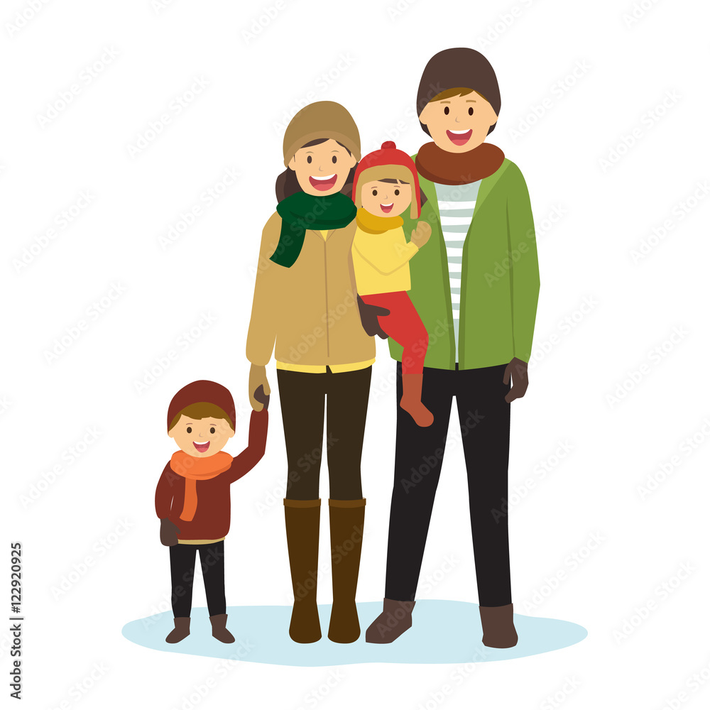 Happy Family in Winter Clothes