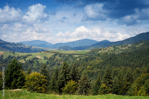 Mountain landscape with blue sky with clouds on sunny day