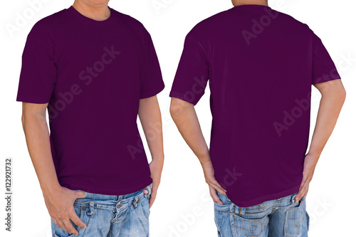 Man wearing blank dark magenta color t-shirt with clipping path,