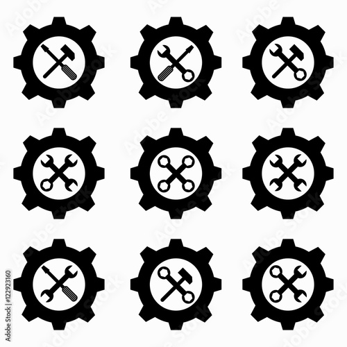 gear and wrenches black icons