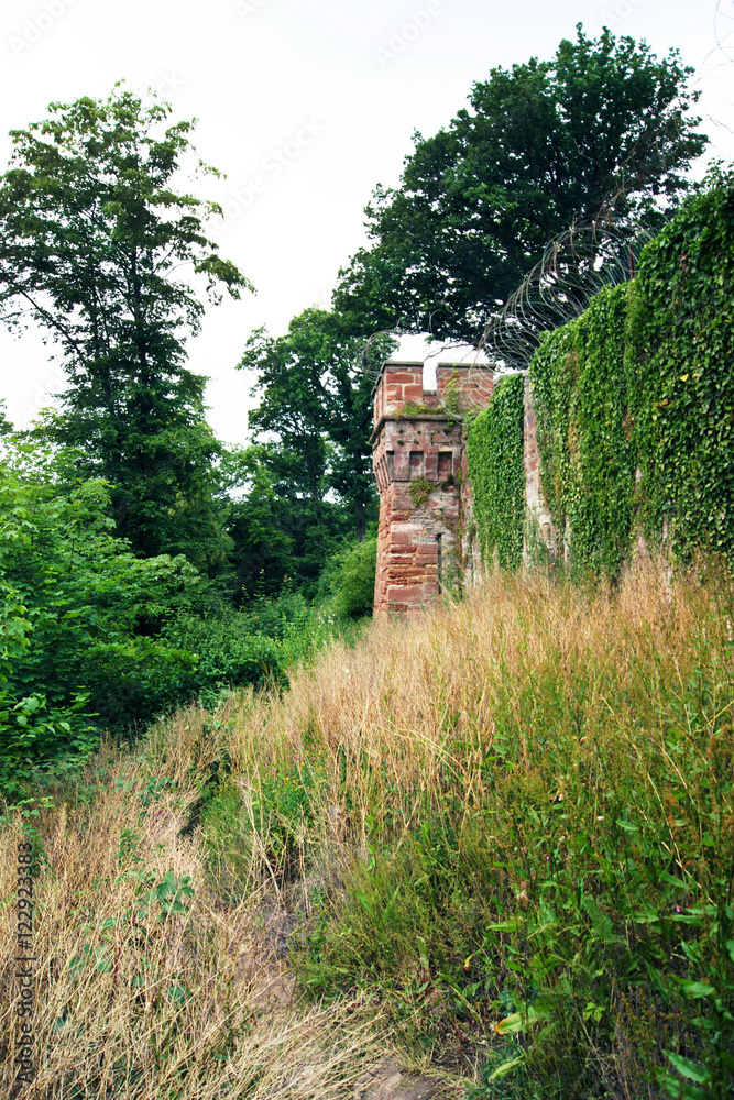 The path along one of the walls of the castle of Marienburg (Germany)
