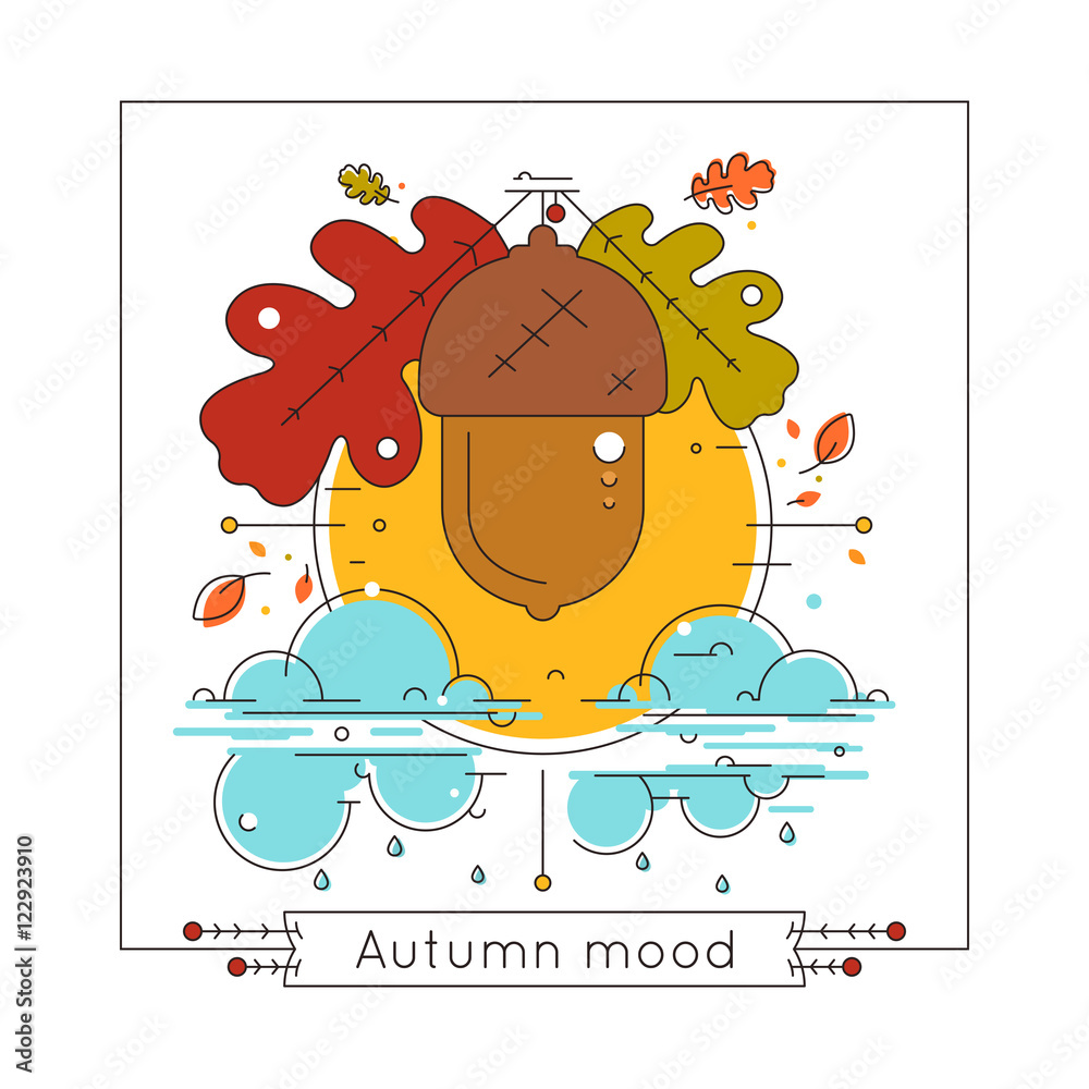 Autumn weather vector illustration in linear style. Autumn mood concept ...