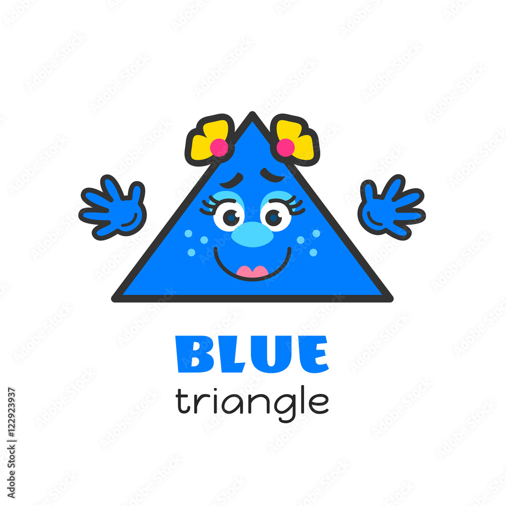 Triangle geometric shape vector illustration for kids. Cartoon blue  triangle character with face and hands for preschool or primary school  children. Set of funny geometric shapes Stock Vector | Adobe Stock