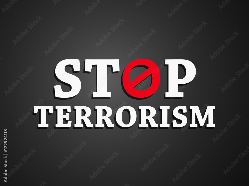 Stop terrorism text against black background