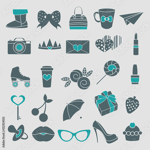 Vector isolated icons glamor stickers and labeles photo