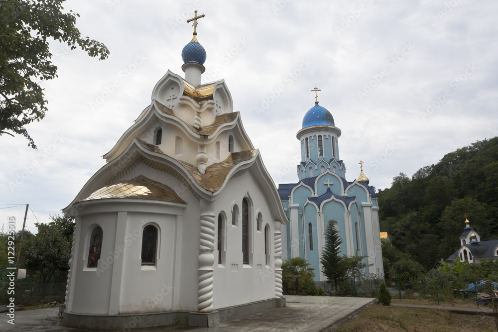 Temples of Icon of Our Lady and of the martyr Huara in the Trinity-Georgievsky convent in village Lesnoye, Adler district Krasnodar region, Russia