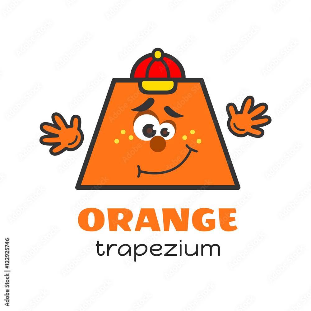 Trapezium geometric shape vector illustration for kids. Cartoon orange  trapezium character with face and hands for preschool or primary school  children. Card with funny geometric shape for kids Stock Vector | Adobe