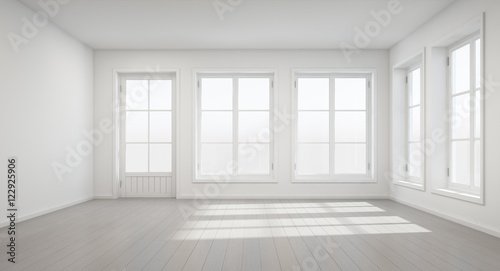 Vintage white room with door and window in new home - 3D rendering
