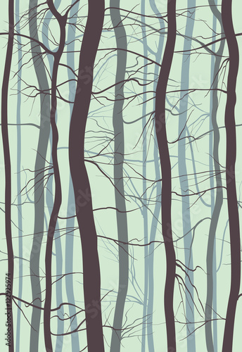 Forest Branches seamless pattern. Fog in spring, winter bare trees vector illustration.