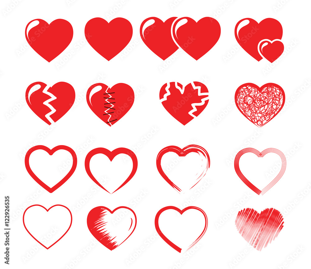 icon set vector illustration of red hearts 