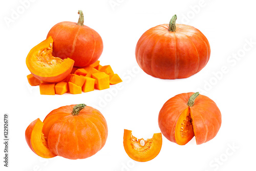 Pumpkin isolated on white background. Fresh and orange pumpkins