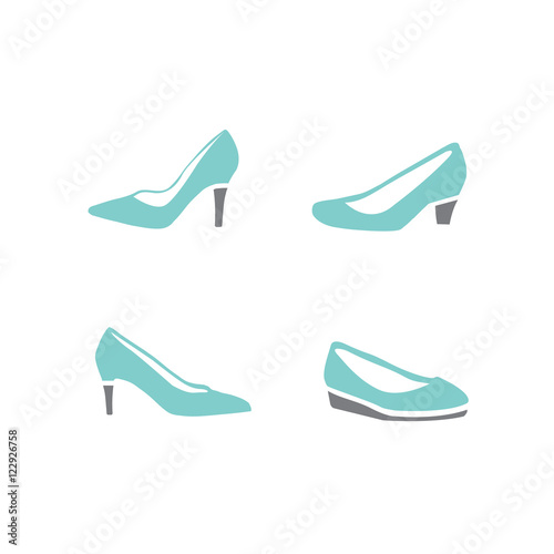 Women shoe icon set in turquoise colors