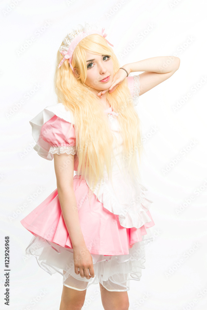 maid manga gesticulating in the studio, on white maid manga gesticulating in the studio, on white