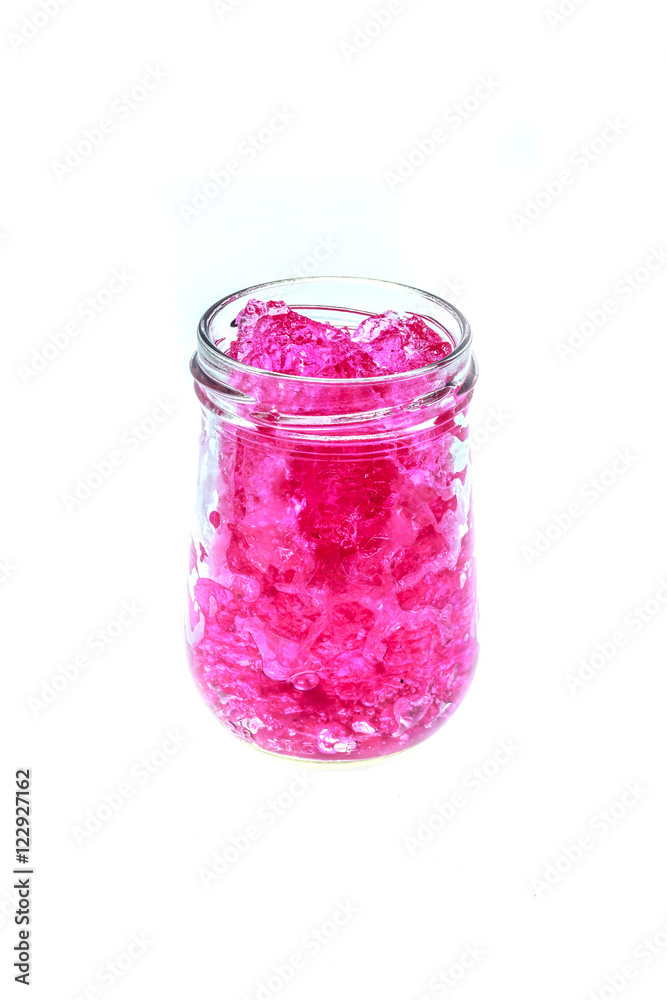 pink hydrogel in glass bottle isolated on white background