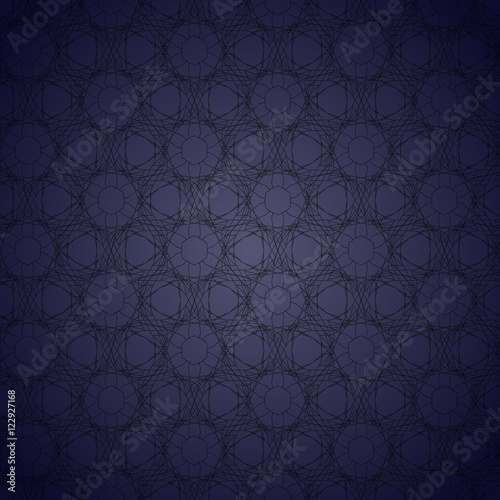 Dark modern Geometric background. Black patterned net lace on violent background