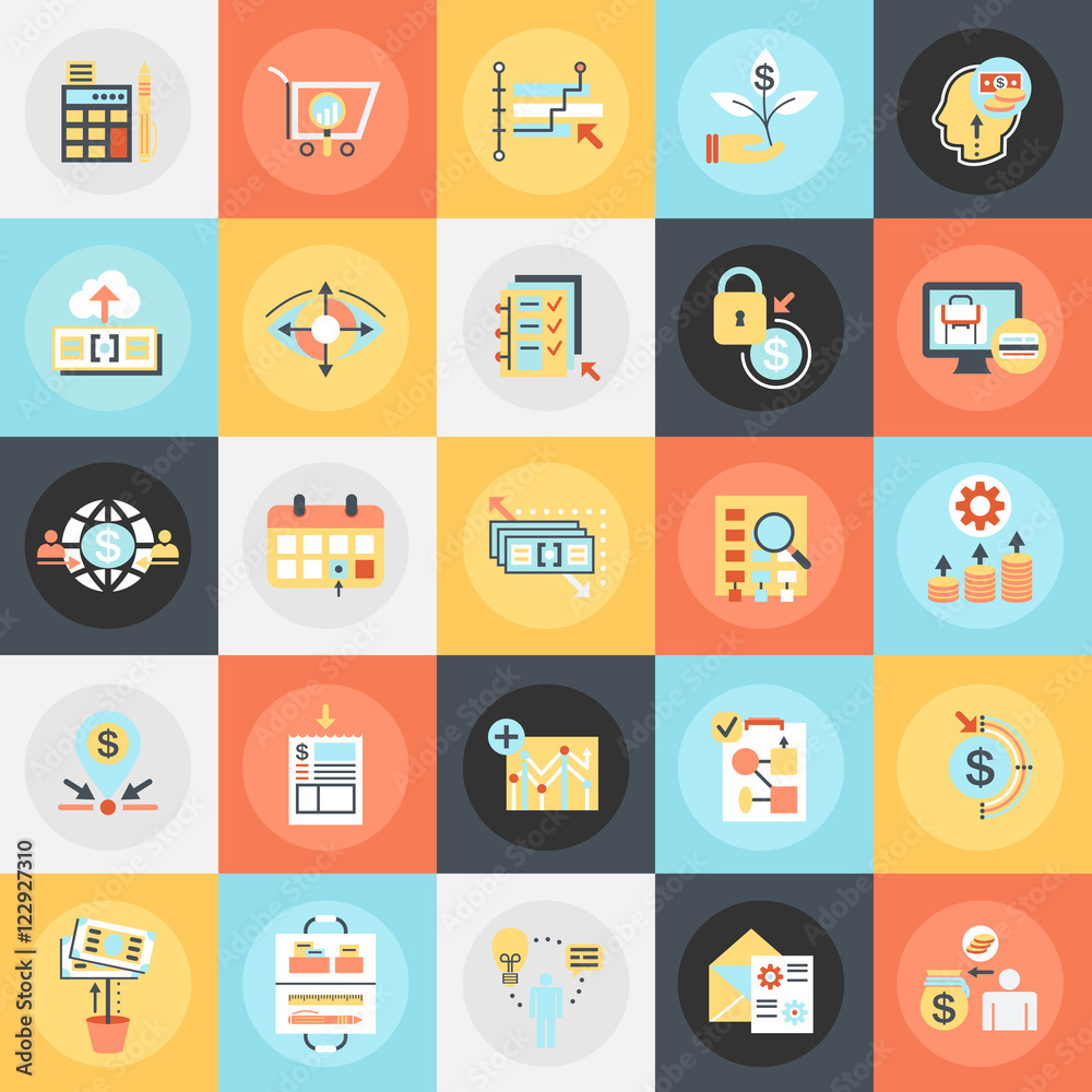 Flat icons pack of market and economics Flat icons pack of market and economics