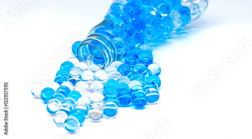 Polymer gel. Gel balls. balls of blue and transparent hydrogel,
