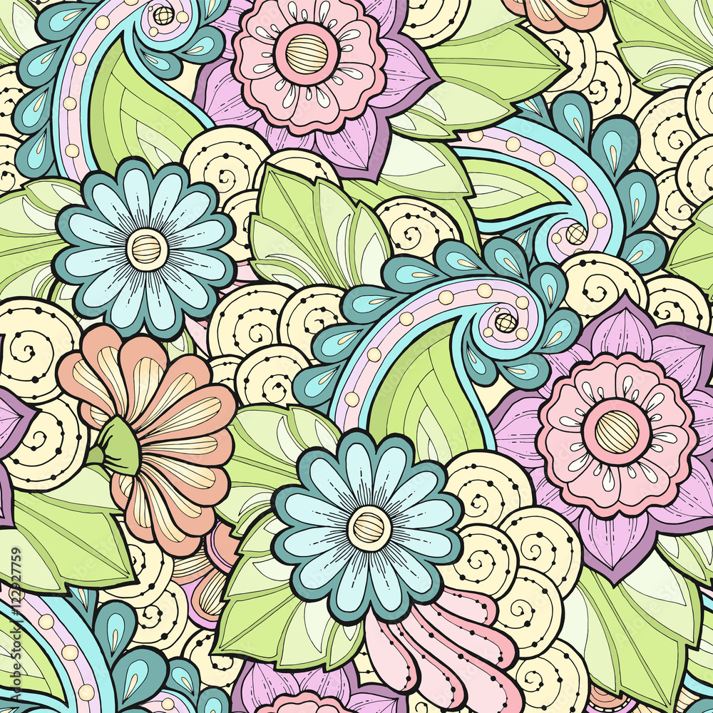 Seamless pattern with stylized flowers. Ethnic background.