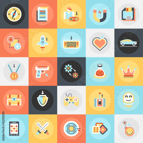 Flat icons pack of game objects