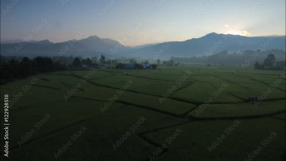 Sunrise movement on rice field in the morning. Sunrise movement on rice field in the morning.