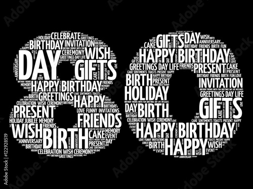 Happy 80th birthday word cloud collage concept