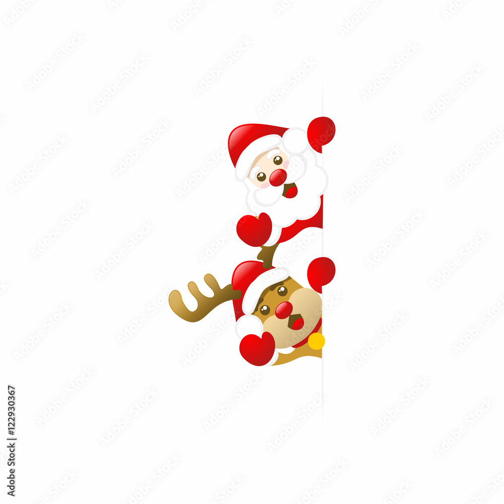 Naklejka premium Cute Santa Claus and Rudolph Horizontal Banner