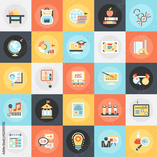 Flat icons pack of distance education