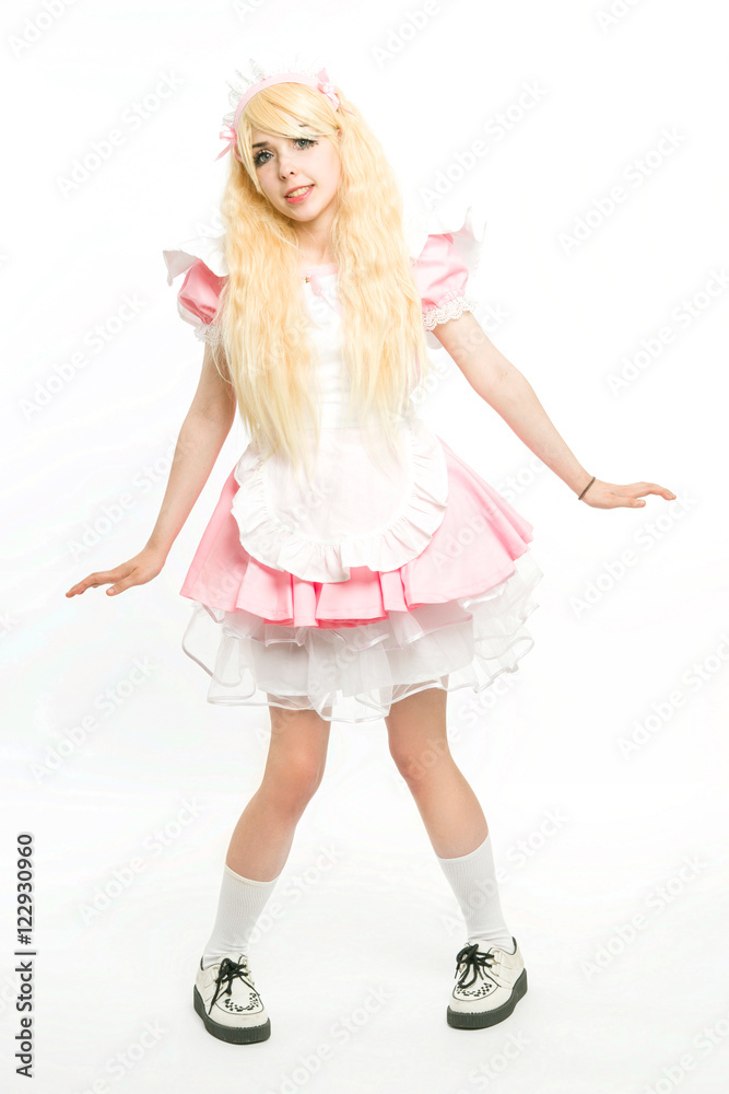 manga maid standing in the studio, on white manga maid standing in the studio, on white