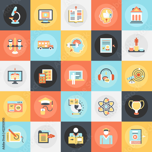 Flat icons pack of internet education