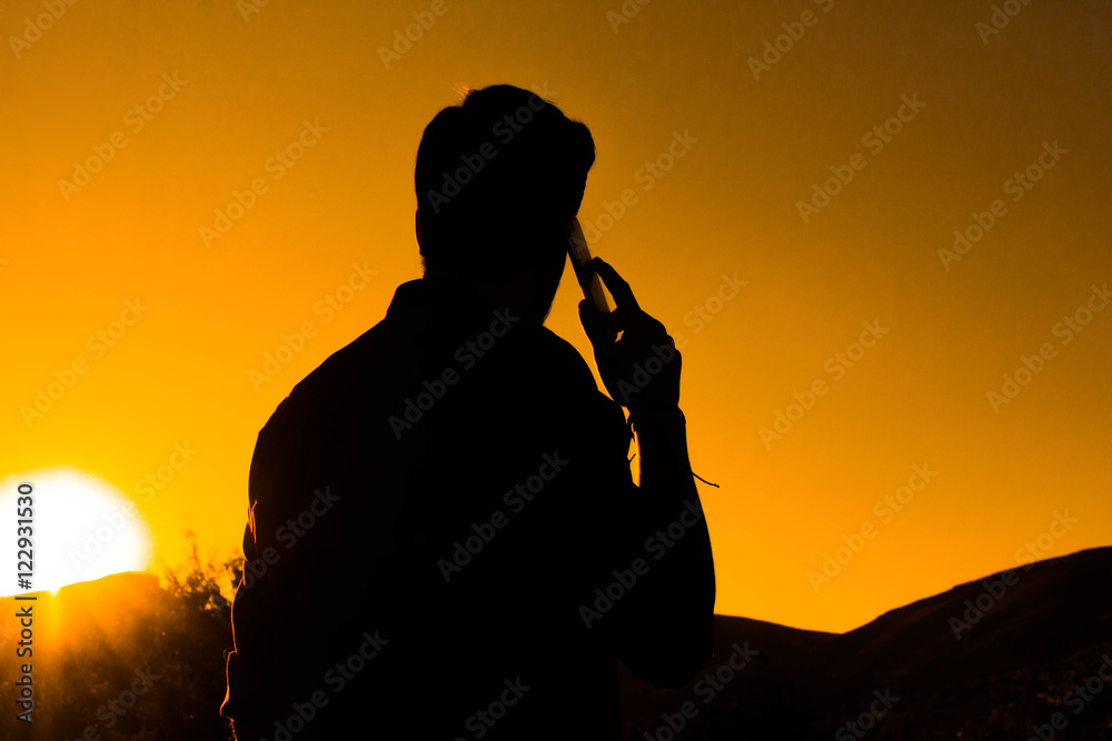 talking on the phone , silhouette