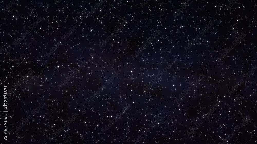 Loopable: Spinning 3D star field with nebulae and fantasy-style star shining.