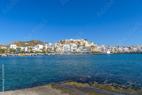 View of the port in Chora Naxos, Cyclades, Greece.