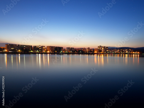 Mseno blocks of flats mirrored in the city water reservoir in Jablonec nad Nisou © ondrejvavra