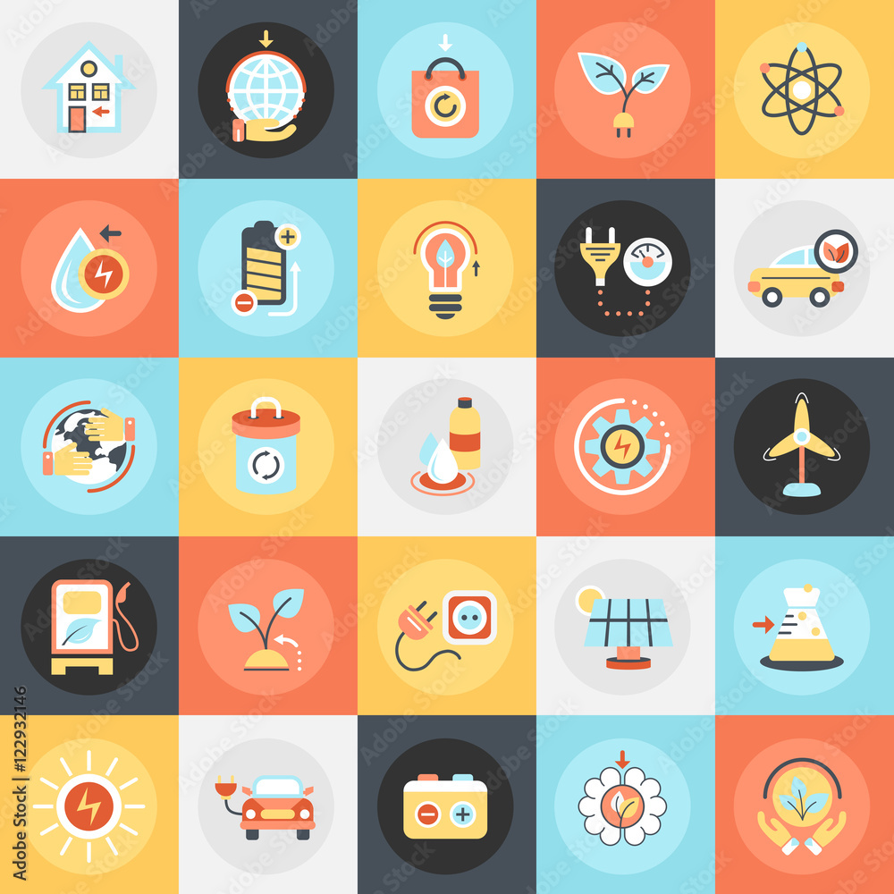 Flat icons pack of ecology