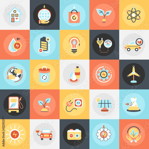 Flat icons pack of ecology
