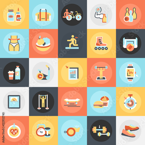Flat icons pack of fitness