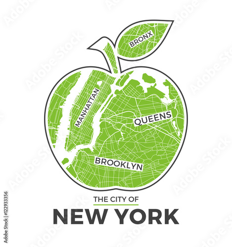 New York big apple t-shirt graphic design with city map. Tee shirt print, typography, label, badge, emblem. Vector illustration.