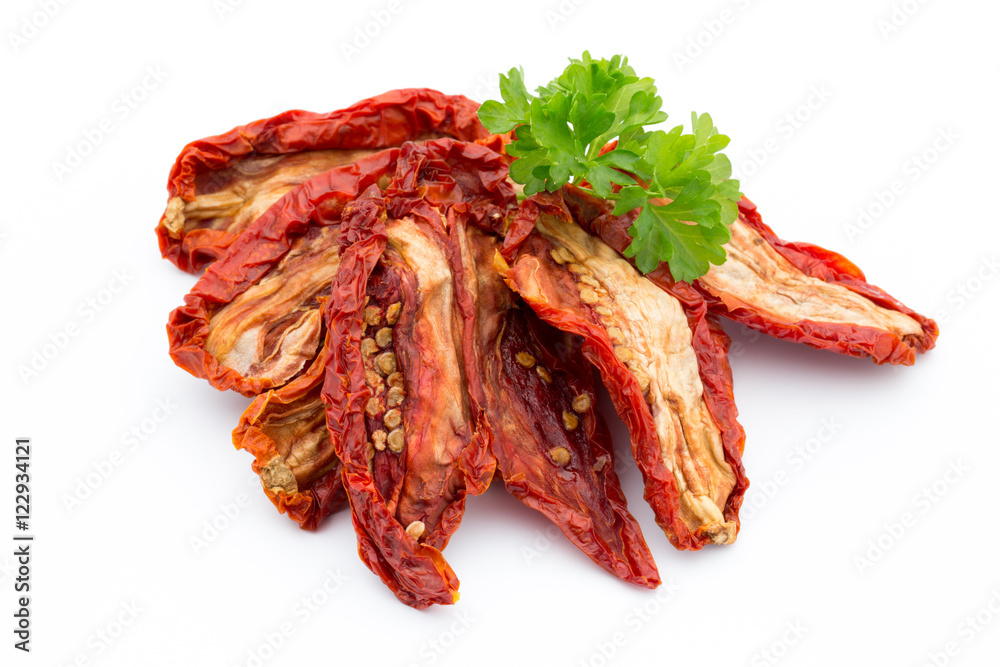 Dried tomatoes isolated on white background. Dried tomatoes isolated on white background.