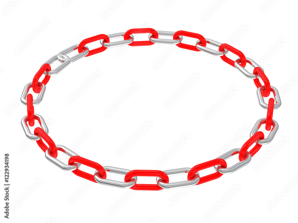 Chain with red links on white background, 3d illustration. Chain with red links on white background, 3d illustration.