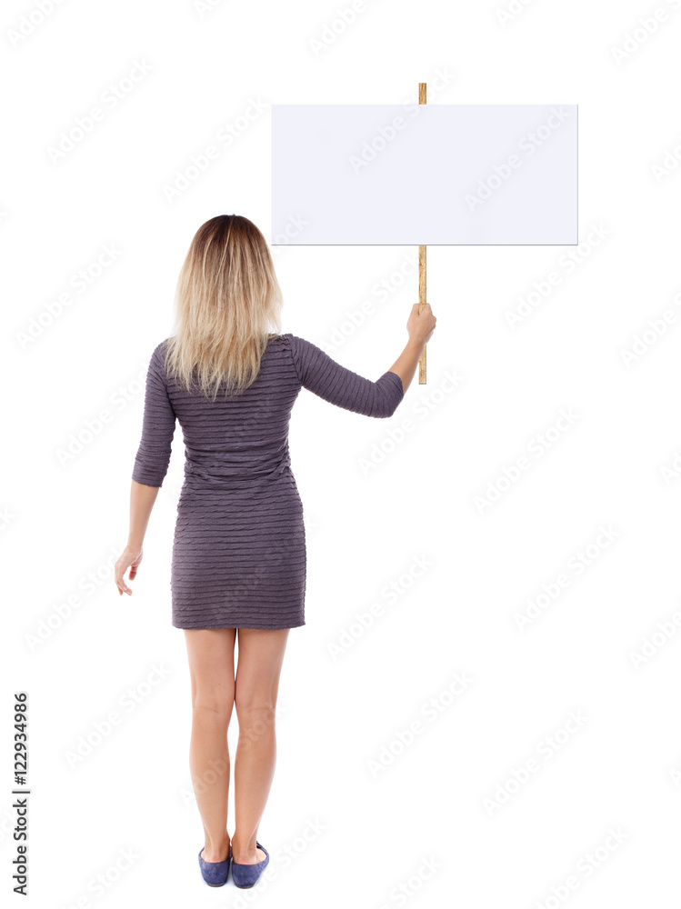 Back view woman showing sign board. man holds information plate. Rear view people collection. backside view of person. Isolated over white background.
The girl in the brown dress poster raised above Back view woman showing sign board. man holds information plate. Rear view people collection. backside view of person. Isolated over white background.
The girl in the brown dress poster raised above