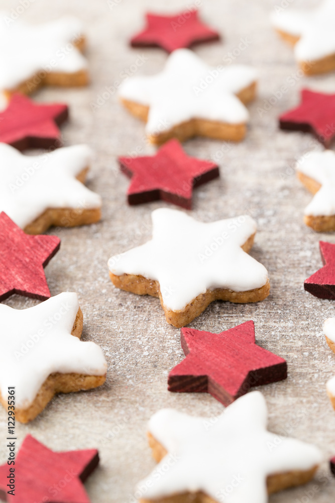 Christmas cookies with small christmas decoration.