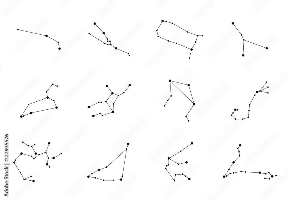 zodiac constellation icons. vector illustration - obrazy, fototapety, plakaty 