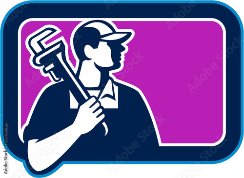 Plumber Pipe Wrench Side Rectangle Retro