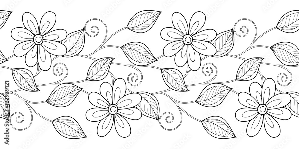 Vector Seamless Monochrome Floral Pattern