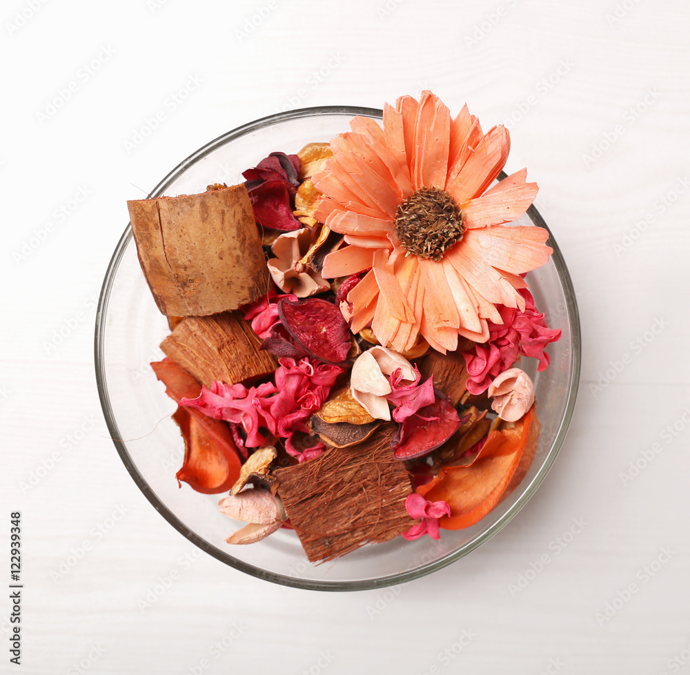 Dried flowers and leaves in a vase, top view Stock Photo Adobe Stock