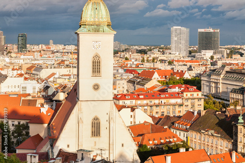 Photography St. Martin 's cathedral in Bratislava with stormy clouds in back