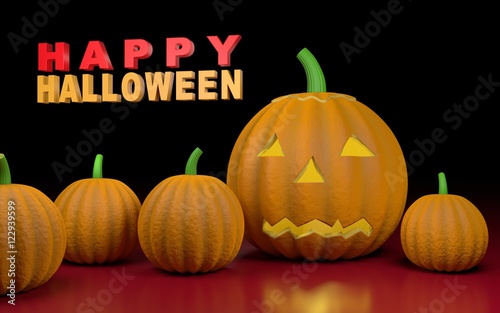 Illustration with pumpkins and text Happy halloween. 3D rendering.