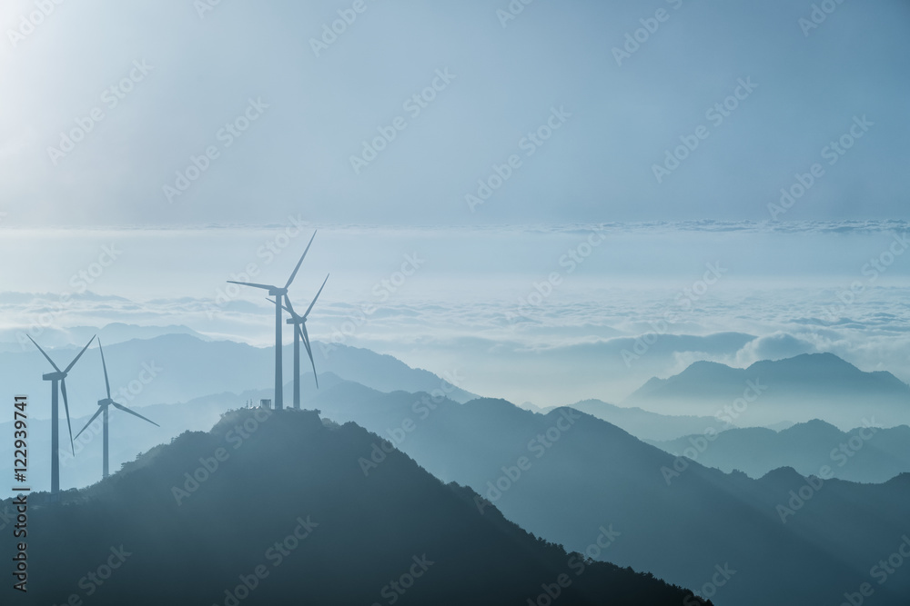wind turbines on the blue ridge mountains - obrazy, fototapety, plakaty 