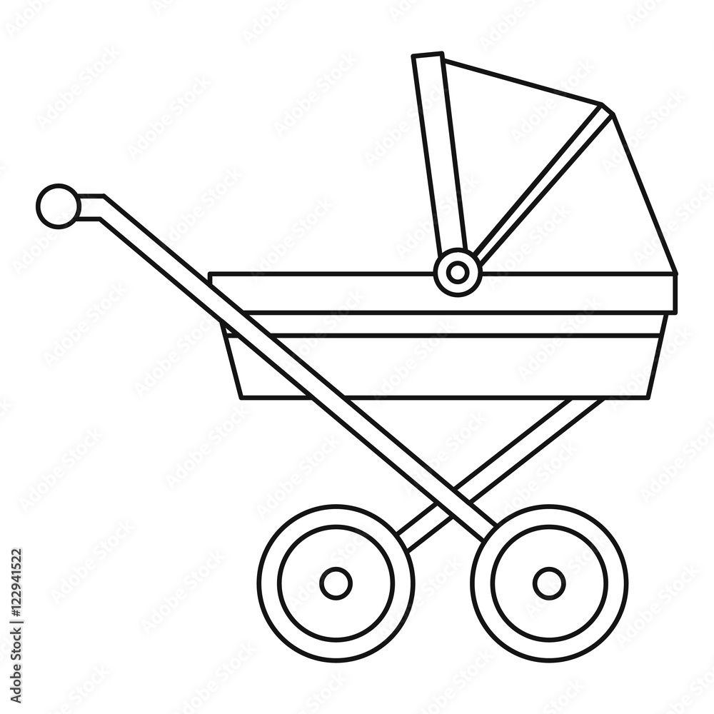 Pram icon in outline style on a white background vector illustration Pram icon in outline style on a white background vector illustration