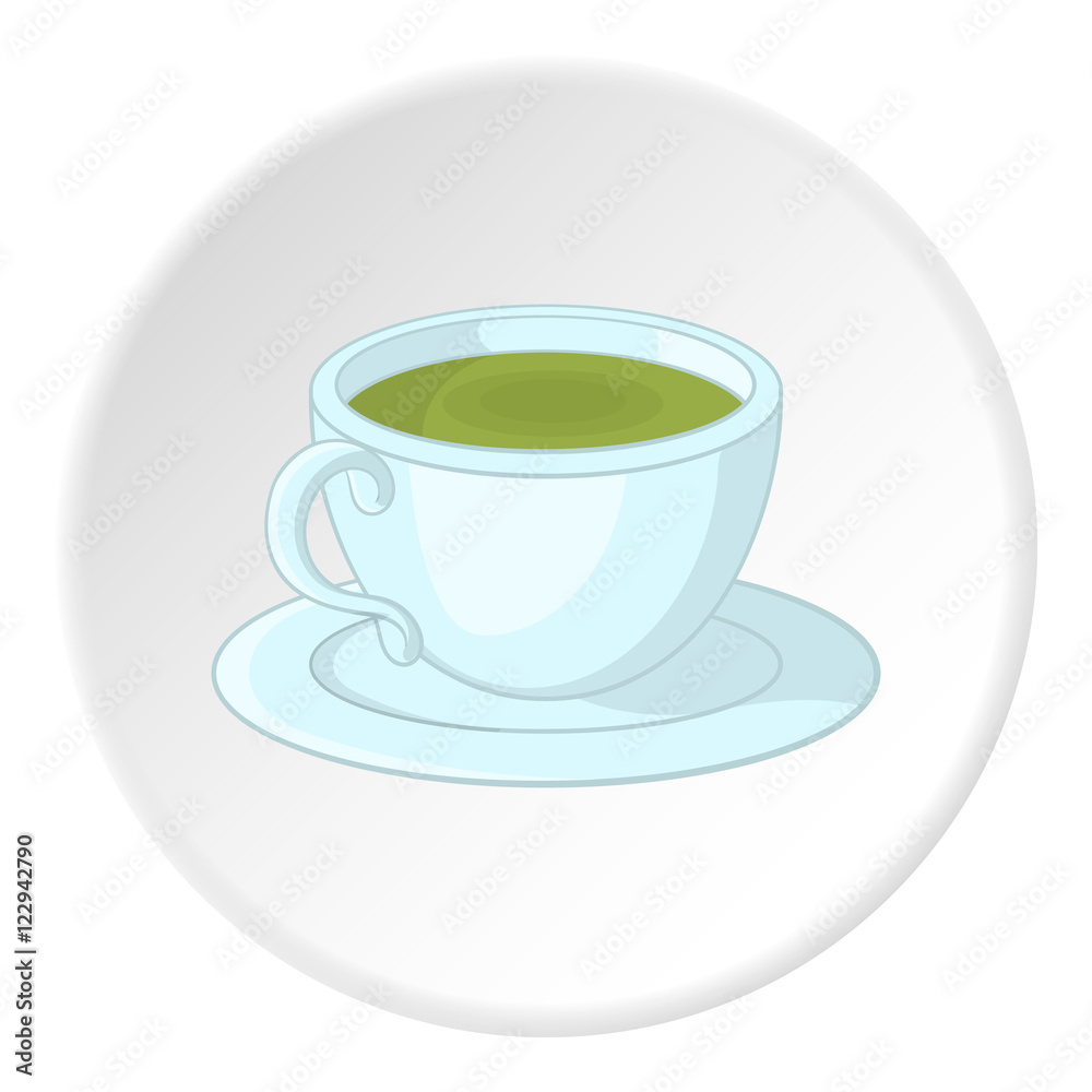 Cup of tea icon in cartoon style isolated on white circle background. Drink symbol vector illustration Cup of tea icon in cartoon style isolated on white circle background. Drink symbol vector illustration
